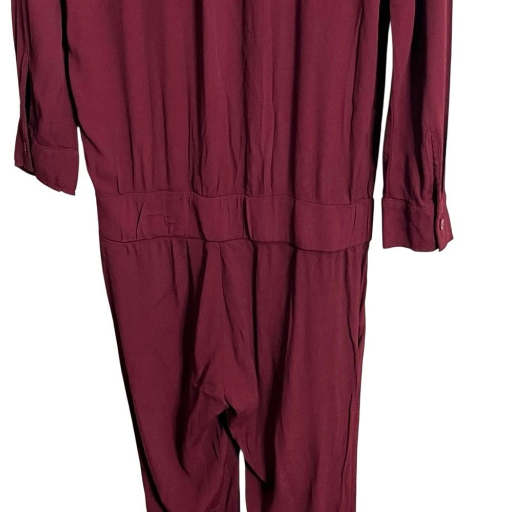 MONROW NWT Crepe Jumpsuit Women’s XS Bordeaux Long Sleeve Button Waist Work - Picture 7 of 12